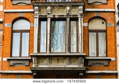 Old But Renovated Windows In Historical Part Of Bruxelles