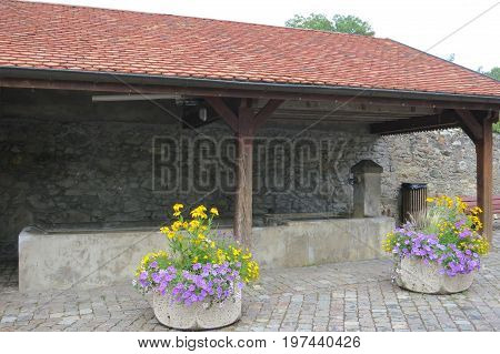 Fountain In The Medieval Village Of Nernier, Haute-savoie France.