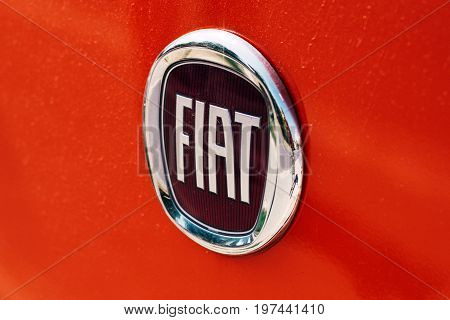 NOVI SAD SERBIA - JULY 20 2017: Fiat Automobiles logo the largest automobile manufacturer in Italy part of Fiat Chrysler Automobiles.