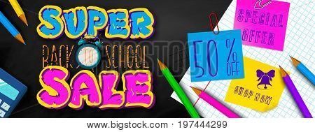 Back to school. Tipographic Banner. Bright flyer. Vector Illustration