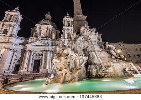 Fontana dei Quattro Fiumi centre Rome, Italy.