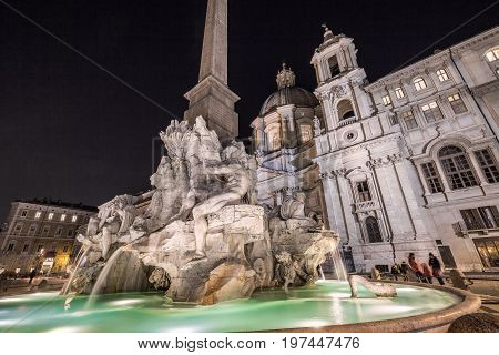 Fontana dei Quattro Fiumi centre Rome, Italy.