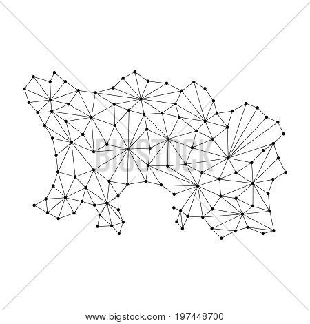Jersey map of polygonal mosaic lines network rays and dots vector illustration.