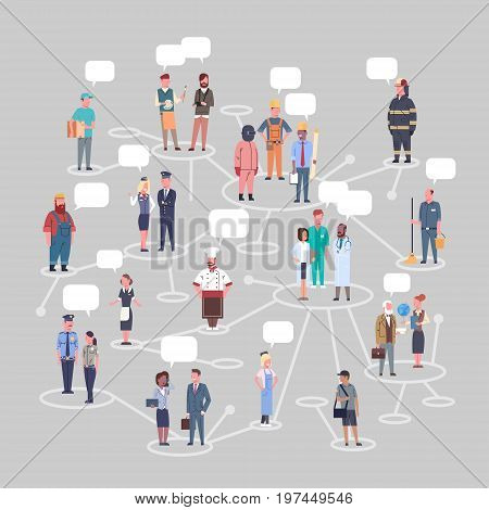 People Group Conncetion Different Occupation Set Workers Profession Collection Flat Vector Illustration