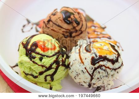 Scoops of ice cream - assorted flavors, sweet dessert