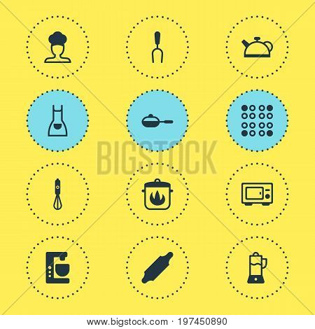 Editable Pack Of Cooker , Bakery Roller, Handmixer Elements.  Vector Illustration Of 12 Restaurant Icons.