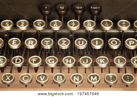 Keys of an old vintage mechanical typewriter
