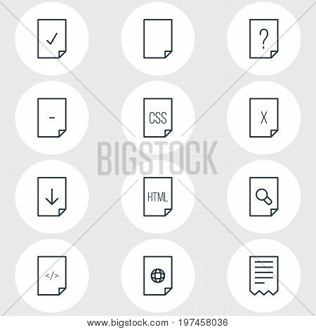Editable Pack Of Question, HTML, Done And Other Elements.  Vector Illustration Of 12 Document Icons.