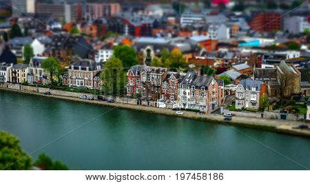 Tilt-shift Panoramic Aerial View Of Namur, Spring Day