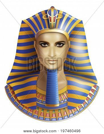Egyptian pharaoh Tutankhamen isolated on white background.