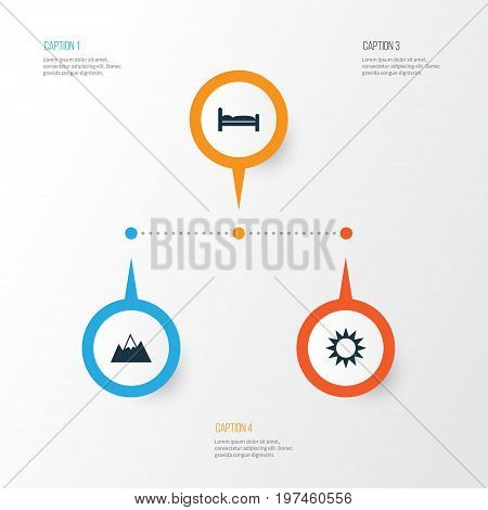 Traveling Icons Set. Collection Of Mount, Sunny, Doss And Other Elements