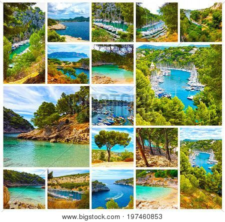 Calanque between Marseille and Cassis, Provence France. Collage