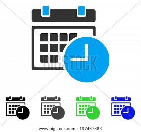 Date And Time flat vector pictograph. Colored date and time gray, black, blue, green pictogram variants. Flat icon style for application design.