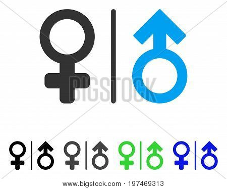 WC Gender Symbols flat vector illustration. Colored wc gender symbols gray, black, blue, green icon versions. Flat icon style for application design.