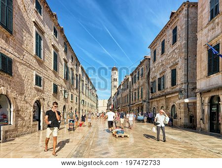 Crowds Of People In Stradun Street In Old City Dubrovnik
