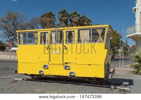 WINDHOEK NAMIBIA - JUNE 17 2017: A rail track inspection car on display at the museum at the railway station in Windhoek