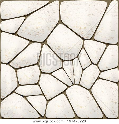 Background of light stones. Backdrop of textured cobblestones. Vector illustration