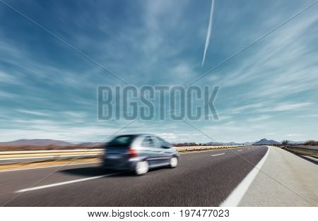 Fast car Highway motion in Croatia .