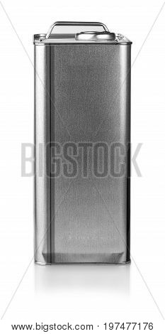 Metal container for motor oil isolated onwhite background