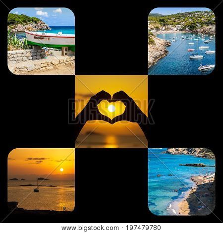 Collage of  island  Ibiza, Spain. Europe .