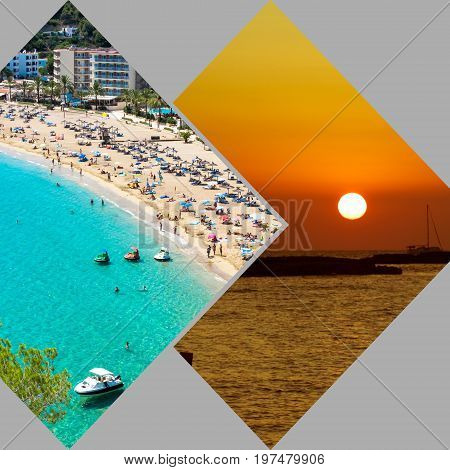 Collage of  island  Ibiza, Spain. Europe .