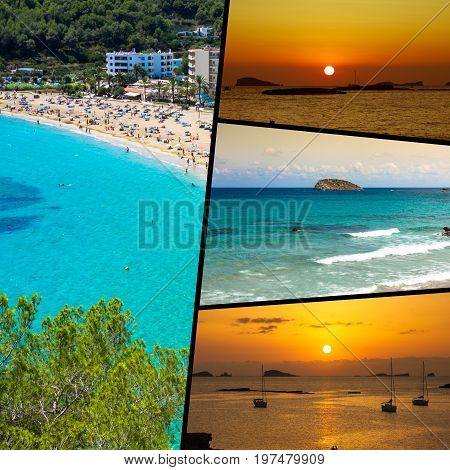 Collage of  island  Ibiza, Spain. Europe .