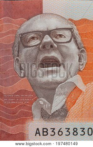 President Alfonso Gomez Michelsen on the twenty thousand Colombian pesos bill