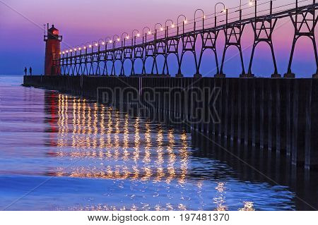 The South Pierhead Light in South Haven Michigan after Sundown