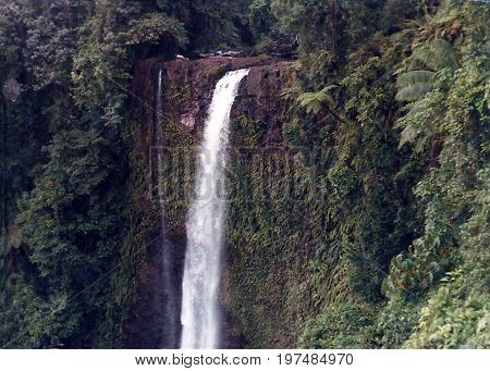 A beautiful view of the Fuipisia Waterfall in Lotofaga, Upolu, Samoa.