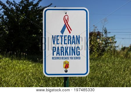 Indianapolis - Circa July 2017: Reserved Veteran Parking at a Super 8 Motel. Super 8 is a Subsidiary of Wyndham Worldwide IV