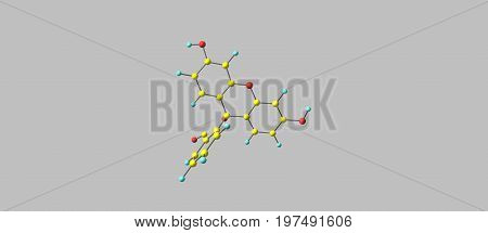 Fluorescein is an organic compound and dye. It is available as a dark orange powder slightly soluble in water and alcohol. It is widely used as a fluorescent tracer. 3d illustration