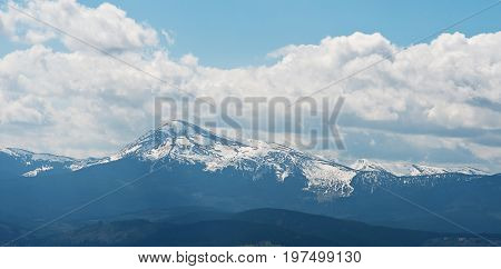 Panoramic view over Carpathian Mountains in wintertime.