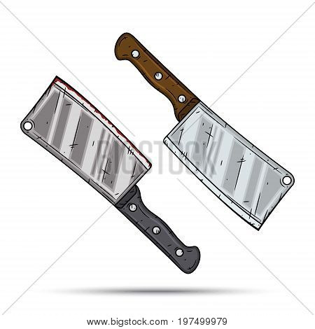 Kitchen knife, cartoon backsword. Vector illustration isolated on white background
