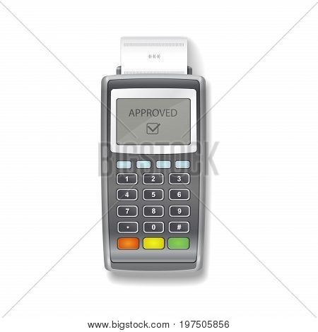 POS terminal. Terminal printing a receipt. Realistic
