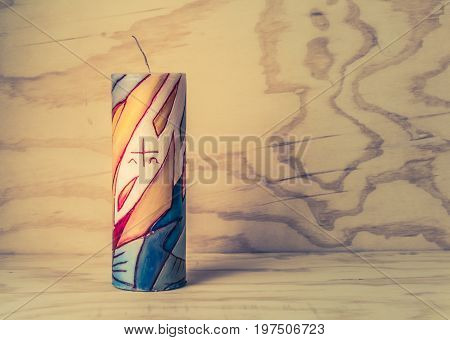 Religious Wax Candle With Symbols
