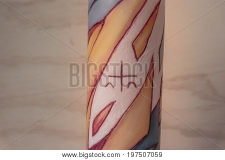 Religious Wax Candle With Symbols