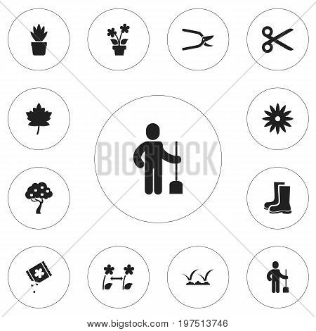 Set Of 12 Editable Gardening Icons. Includes Symbols Such As Leaf, Breeding, Blooming And More