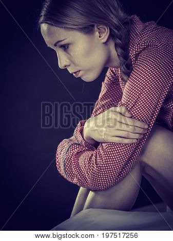 Sad Depressed Young Woman In Bed