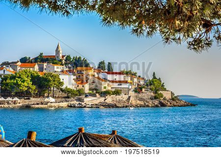 Scenic view at marble place Primosten in Dalmatia region, popular summer tourist resort in Croatia, Europe.