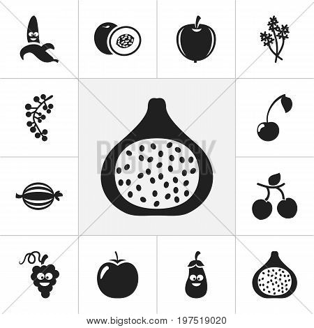 Set Of 12 Editable Food Icons. Includes Symbols Such As Nectarine, Parsley, Morello And More