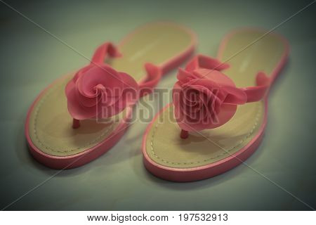 Kids sandals in pink color with soft focus