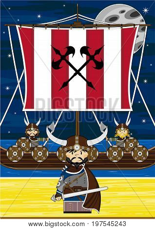 Vikings And Longship Scene