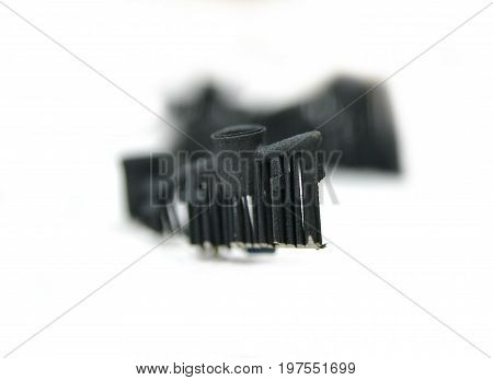Object denture body printed on a laser sintering machine. Isolated on white background. Close-up.