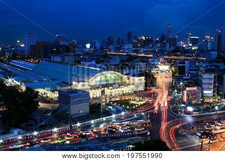 BANGKOK, THAILAND - 29 JULY, 2017 :  Bangkok city skyline Hua Lamphong station Bangkok railway station Thailand.