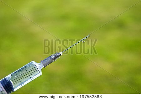 Closeup of a medical syringe used for medicine