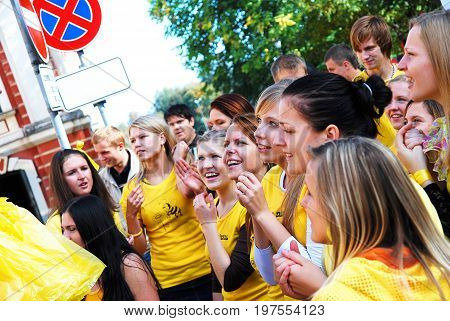 Jelgava, Latvia - September 30th, 2011: Jelgava Palace (Latvia University of Agriculture) First year students at matriculation event
