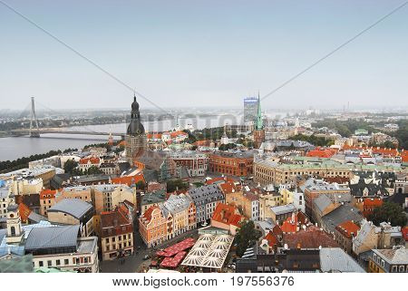 Riga, Latvia - September 15, 2012: View of Riga from St Peter's Church Tower