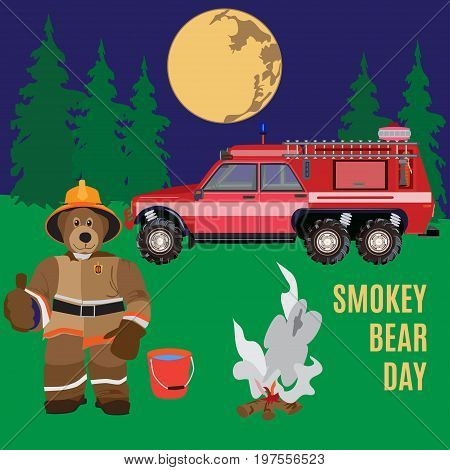 Vector poster Smokey Bear Day. Flat style design illustration.