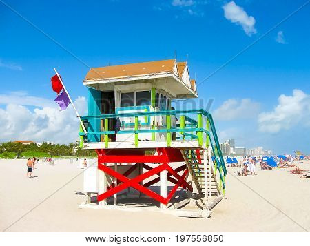 Lifeguard Tower in South Beach, Miami Beach at Florida
