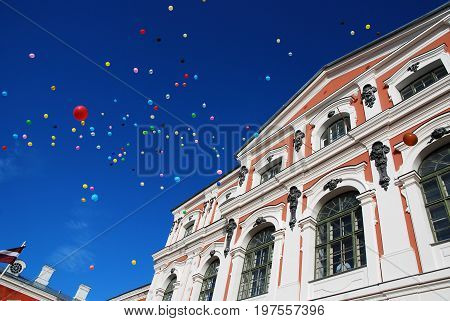 Jelgava, Latvia - September 30, 2011: Latvia University of Agriculture celebration with fireworks